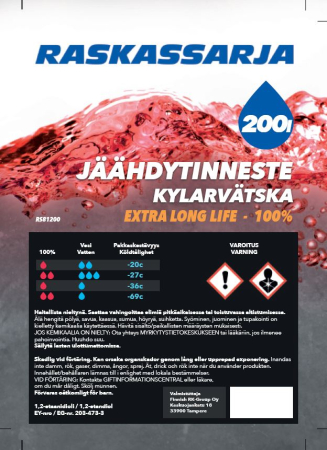 RASKASSARJA JÄÄHDYTINNESTE PUNAINEN EXTRA LONG LIFE 200L TYNNYRI RS81200
