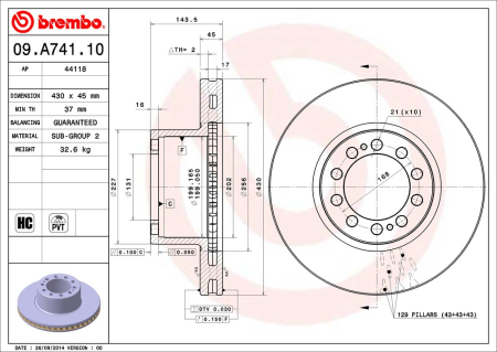 BREMBO JARRULEVY MERCEDES ACTROS MP2 430MM BR-09A74110
