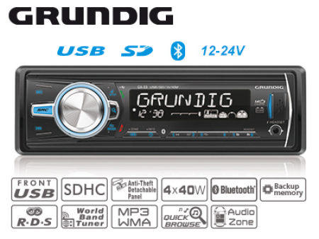 GRUNDIG GX-33 12-24V AUTOSOITIN MUISTILLA USB+BT 1705-004-GX3324